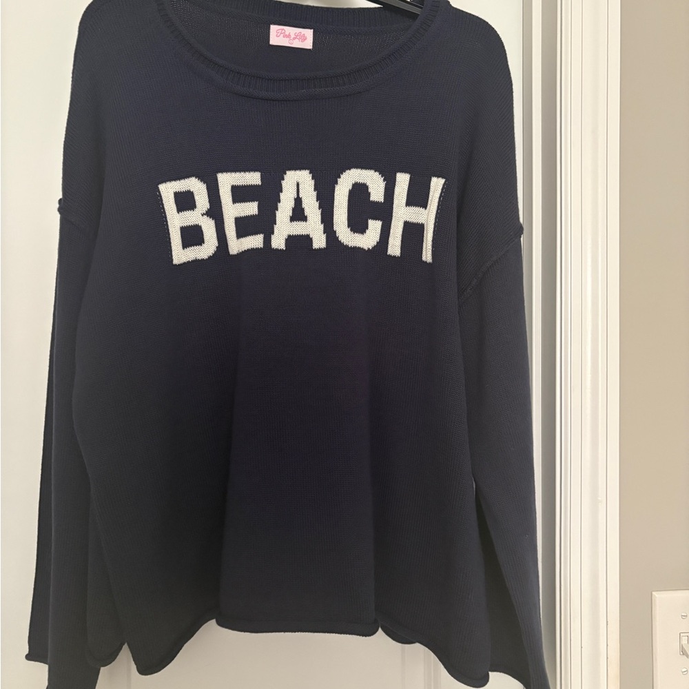 Pink Lily Navy Blue 'BEACH' Sweatshirt